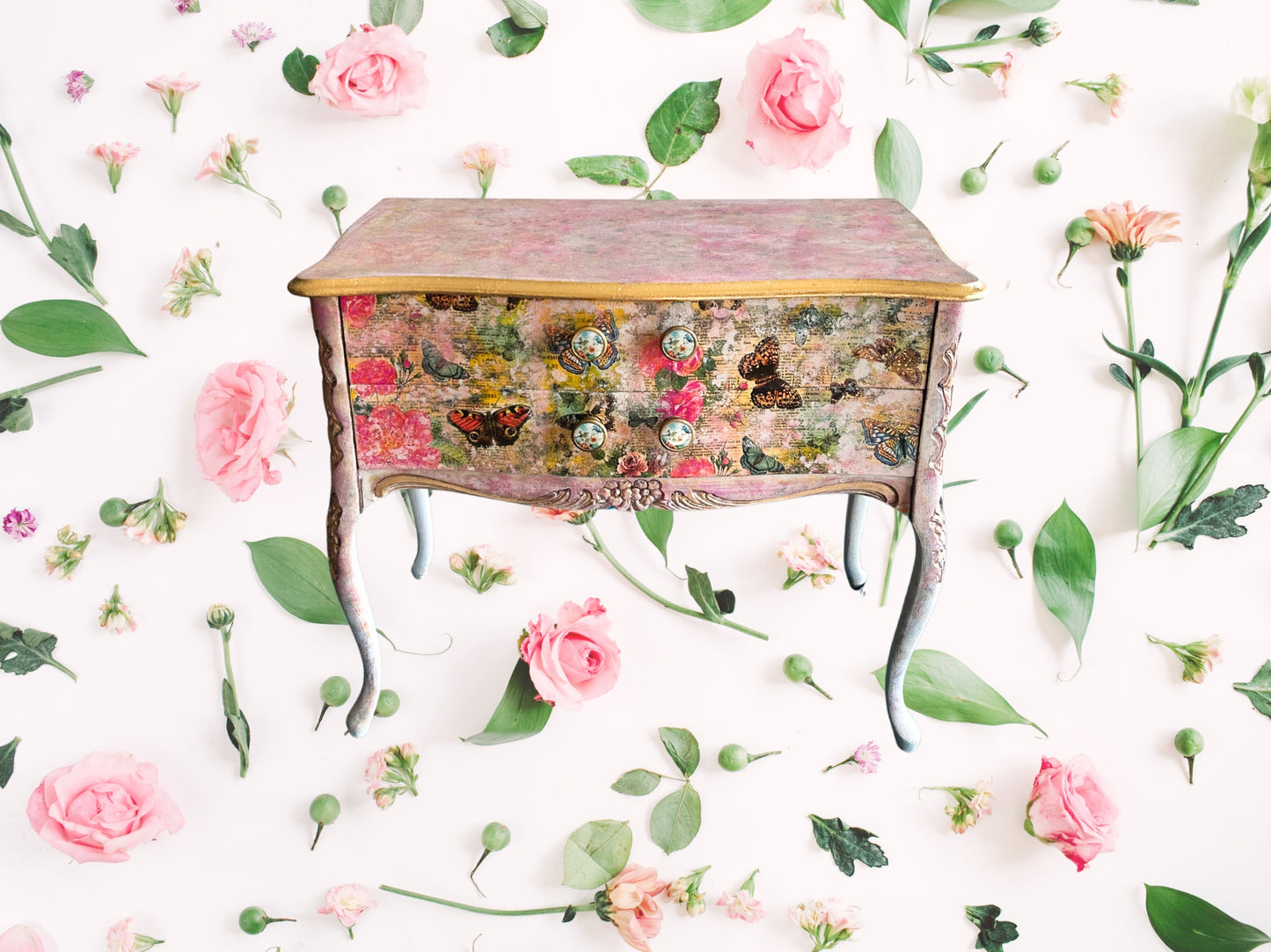 Vintage Rococo Chest with Butterfly Decoupage