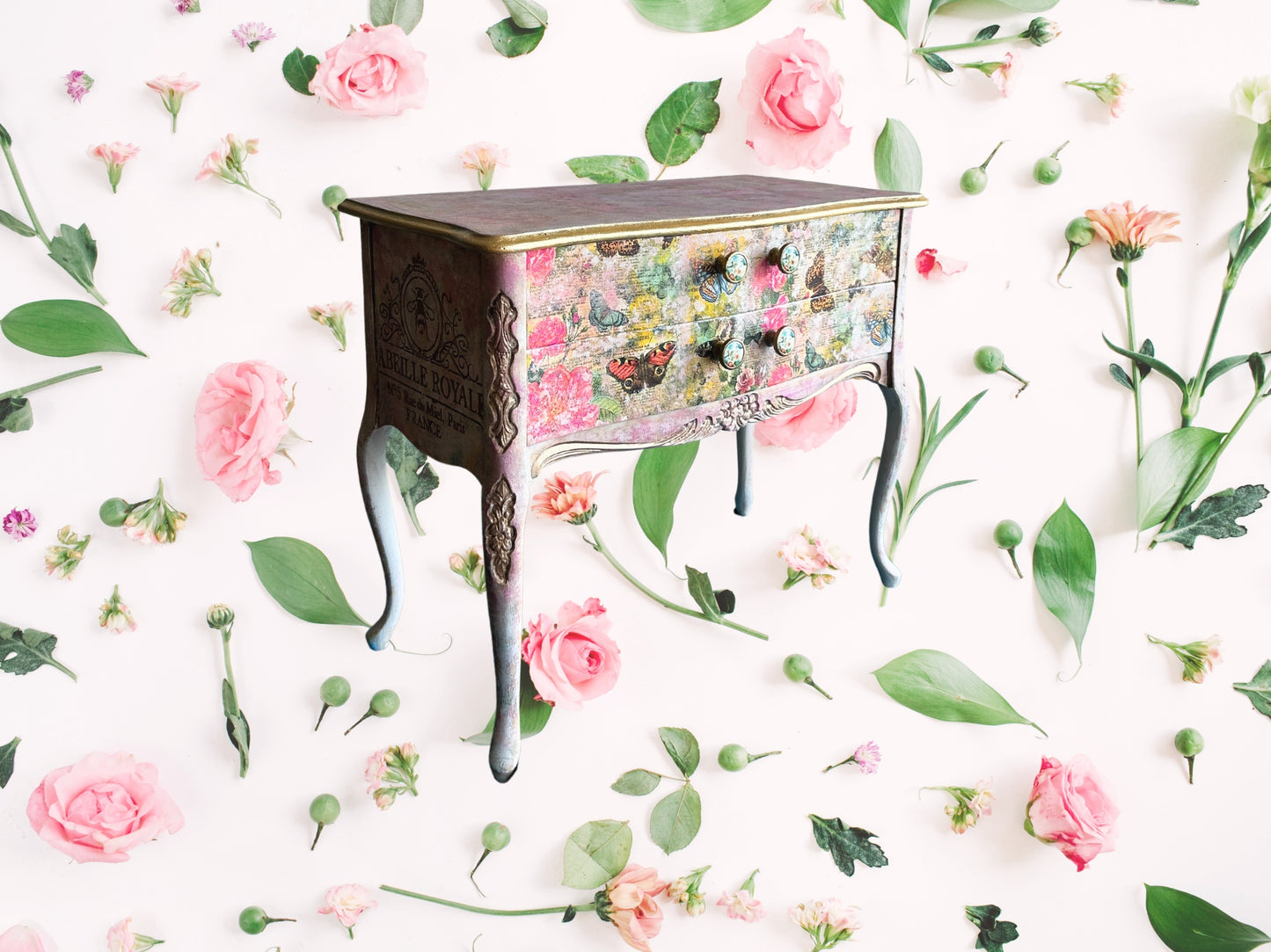 Vintage Rococo Chest with Butterfly Decoupage