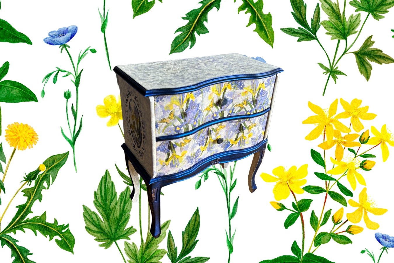 Dresser - Botanical Rococo with Flowers Decoupage.